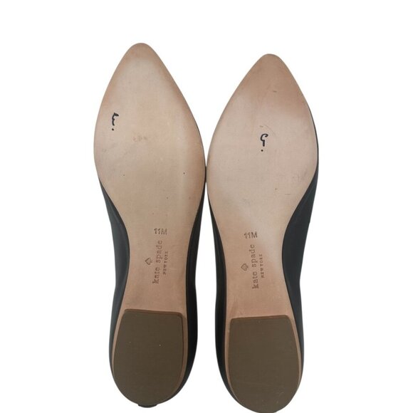 New Kate Spade Elliot “FUN” Printed Black Leather Pointed Toe Flats Size 11 - Picture 9 of 13